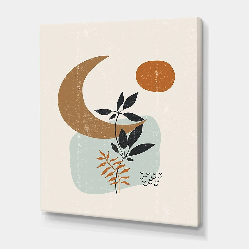 Designart - Abstract Sun & Moon With Minimal Plants