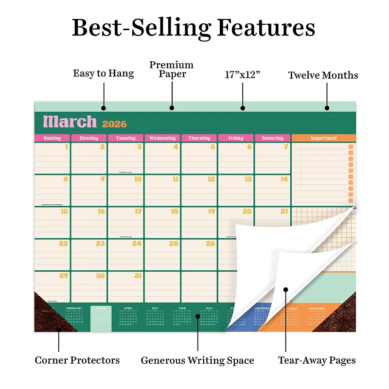 2026 Sherbet Medium Desk Pad Monthly Blotter Calendar
