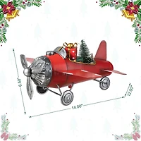 Glitzhome® 14" Christmas Metal Airplane with Gifts Table Décor