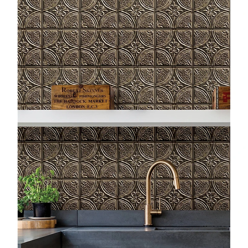 InHome Camden Antique Bronze Tin Peel & Stick Backsplash Tiles