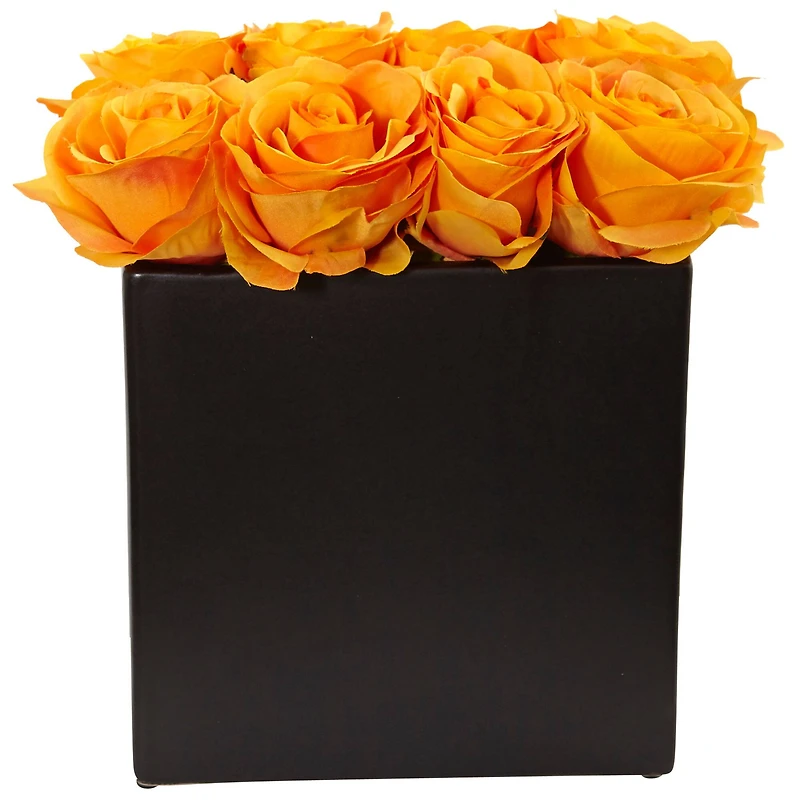 Rose Arrangement In Black Square Vase