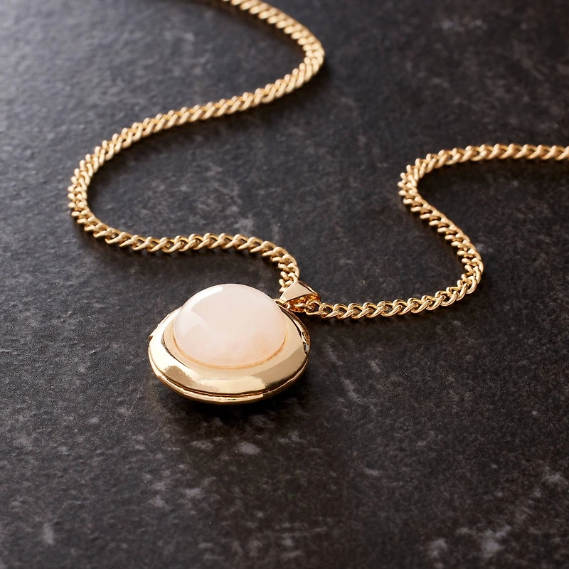 Pink Quartz & Gold Round Locket by Bead Landing™