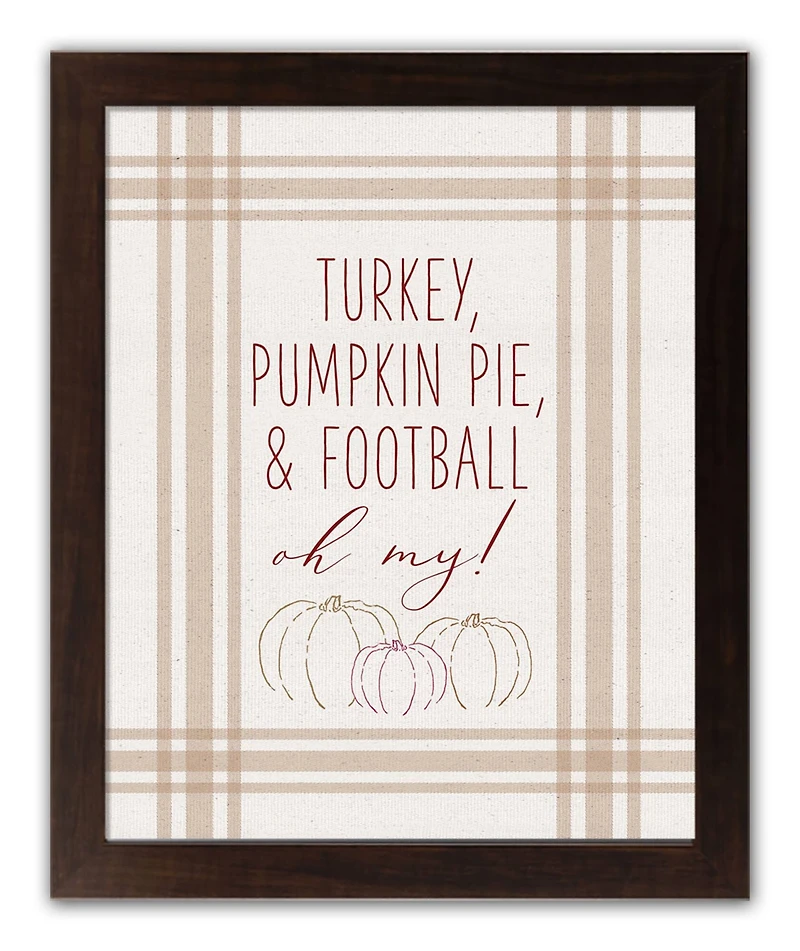 Turkey Pumpkin Pie & Football Walnut Framed Print Under Plexiglass