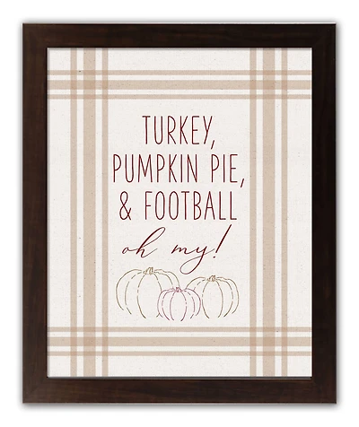 Turkey Pumpkin Pie & Football Walnut Framed Print Under Plexiglass