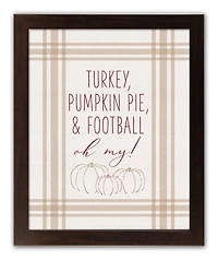 Turkey Pumpkin Pie & Football Walnut Framed Print Under Plexiglass