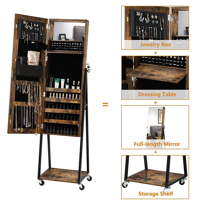 NEX™ 5ft. Burnt Wood Brown Jewelry Armoire on Casters