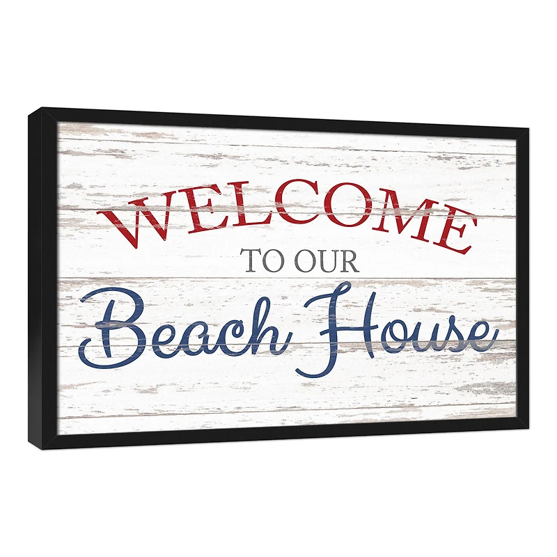 Welcome to Our Beach House Nautical Black Framed Canvas