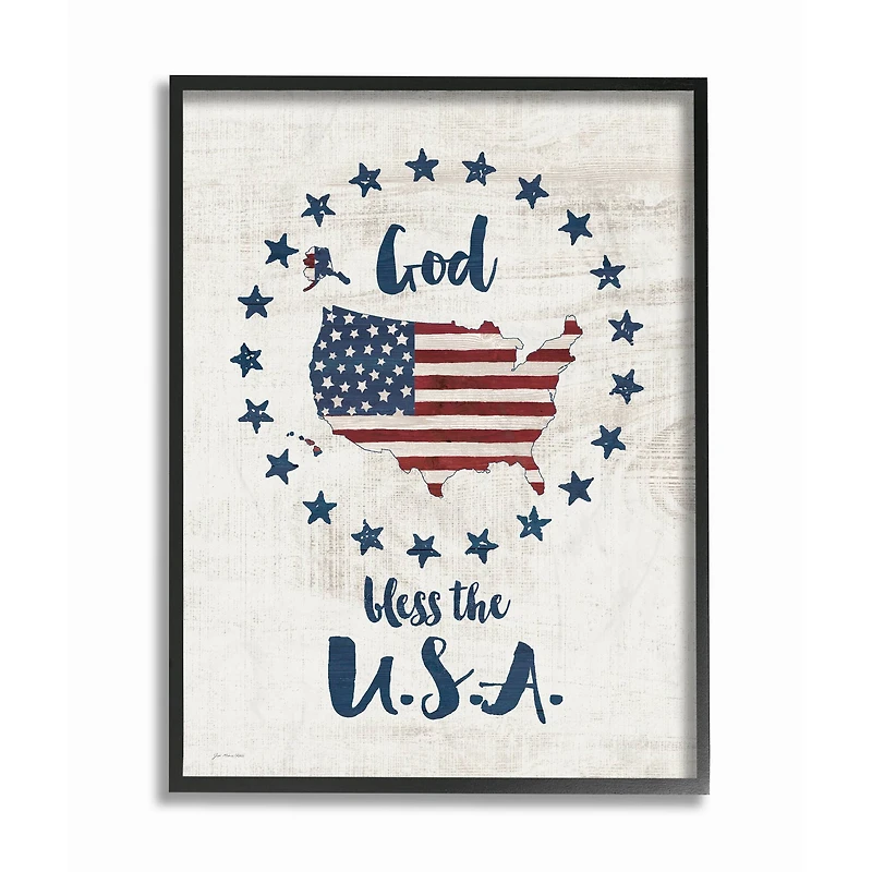 Stupell Industries God Bless the U.S.A. Stars & Stripes Sign Wall Art in Frame