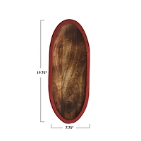 Hello Honey® 19.75" Hand-Carved Mango Wood Oval Tray with Red Enameled Edge