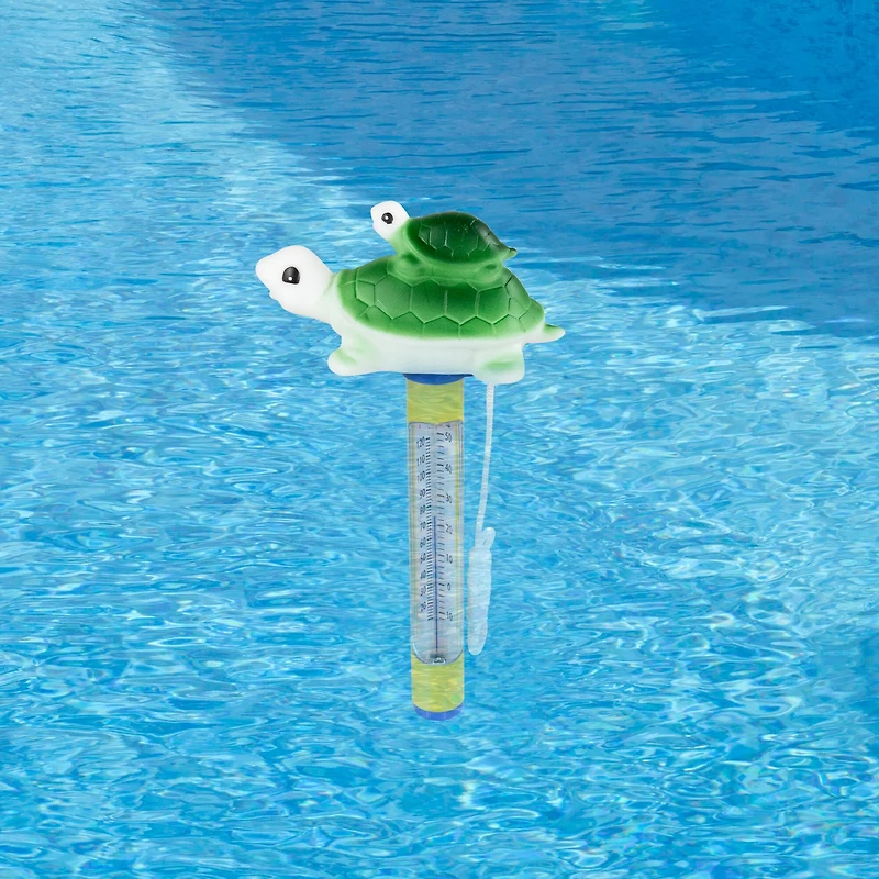 9" Green & Yellow Turtle Family Floating Swimming Pool Thermometer with Cord