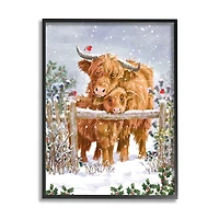 Stupell Industries Winter Cattle Cuddling Snow Scene Framed Giclee Art