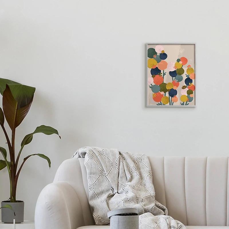 Stupell Industries Organic Shape Flowers Circular Distressed Pattern in Frame Wall Art