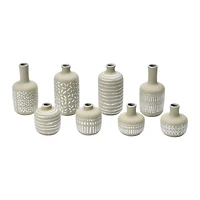 Hello Honey® Mixed Pattern Taupe & Silver Stoneware Vase Set