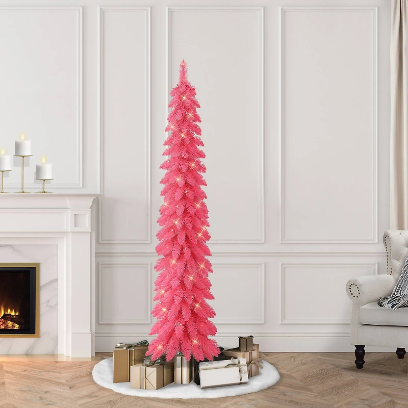 6ft. Pre-Lit Pink Alpine Artificial Pencil Tree, Clear Lights