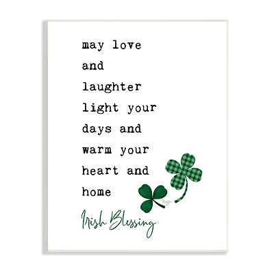 Stupell Industries Heart & Home Touching Irish Blessing Clover Motif Wall Plaque Art