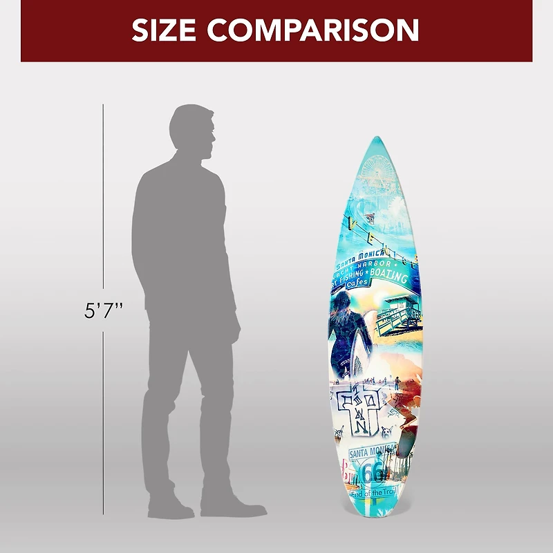 American Art Decor Dogtown Collage Surfboard Plaque Wall Sign - 15" x 59.625"