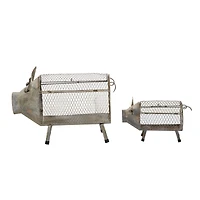 Gray Distressed Metal Farmhouse Pig Planter Set