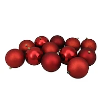 12ct. 4" Red Shatterproof 4-Finish Christmas Ball Ornaments