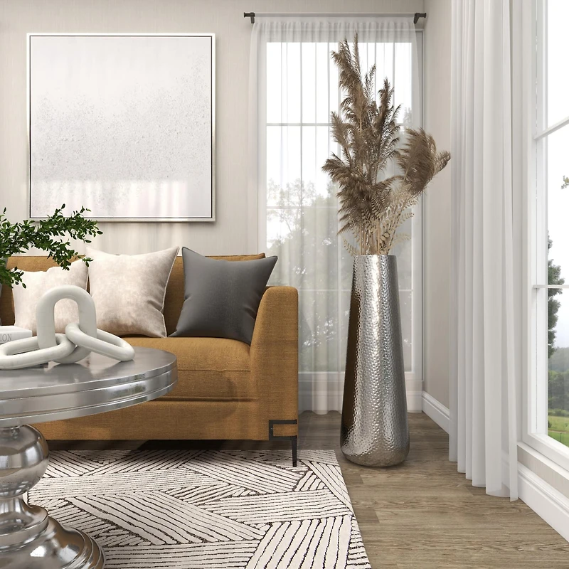 31" Silver Aluminum Tall Hammered Vase