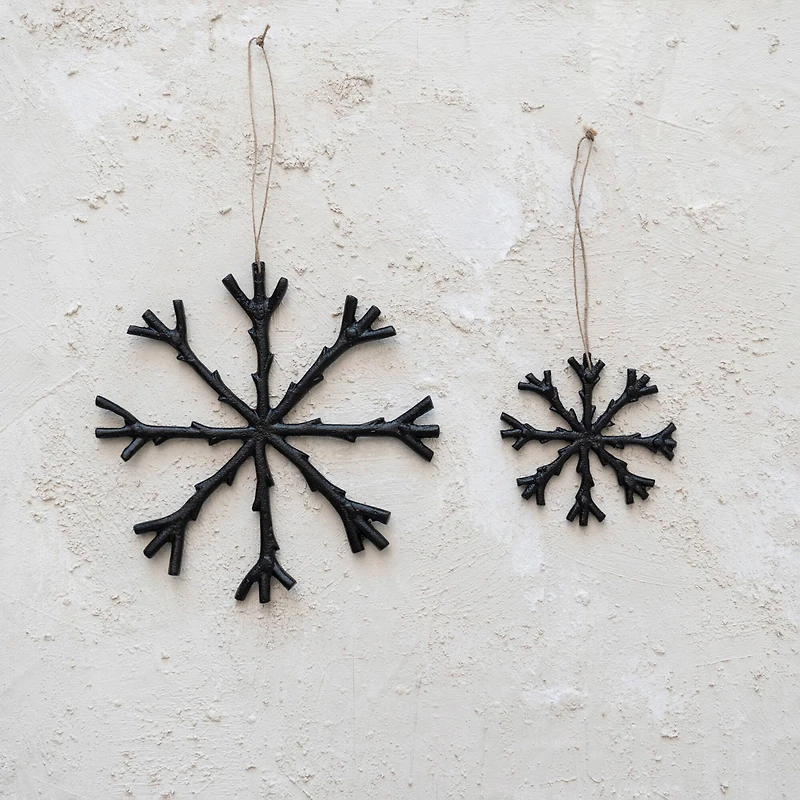 12 Pack 8" Black Cast Aluminum Snowflake Holiday Ornaments