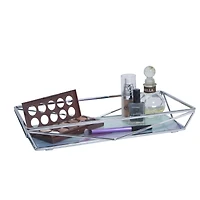 Home Details 15.7" Metallic Chrome Marble Agate Geometric Vanity Tray