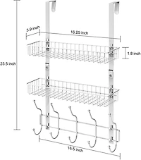 NEX™ 24" Silver Over the Door Basket Rack with Hooks