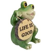 9" Green Life is Good Frog Outdoor Garden Statue