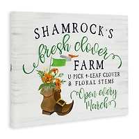 Stupell Industries Shamrock Clover Farm Typography Sign Grainy Pattern Canvas Wall Art