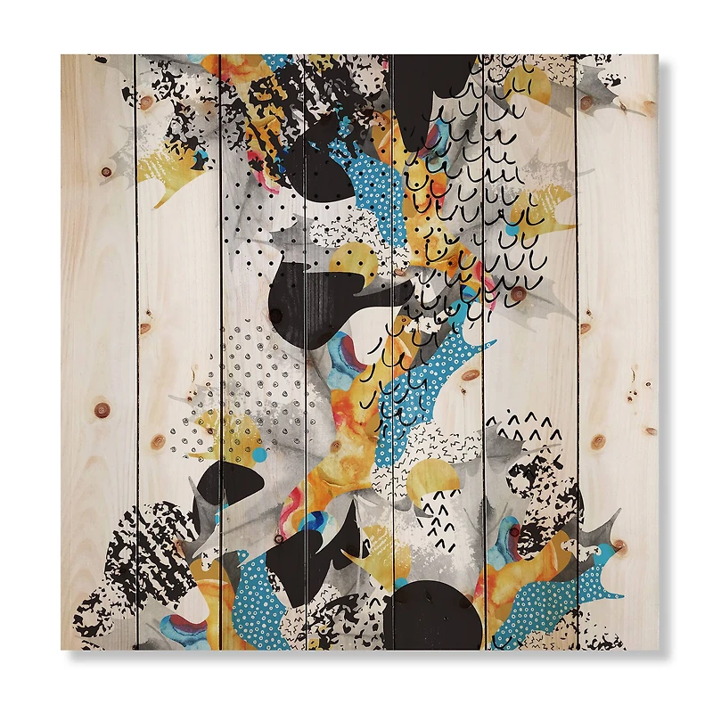 Designart - Minimal Fluid Shapes In Bauhaus Memphis Style - Modern Print on Natural Pine Wood