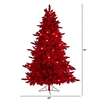 6ft. Pre-Lit Red Fraser Fir Artificial Christmas Tree, Red Lights