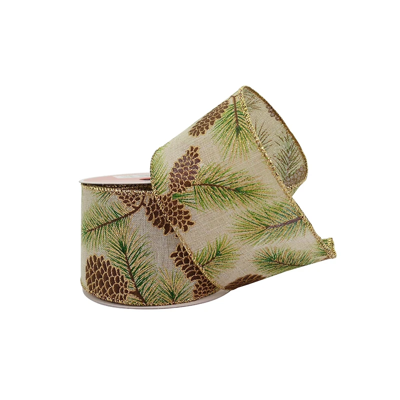 2.5" x 20ft. Pinecone Faux Linen Wired Ribbon by Celebrate It®