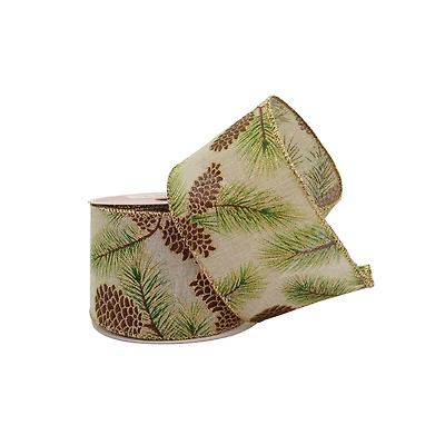 2.5" x 20ft. Pinecone Faux Linen Wired Ribbon by Celebrate It®