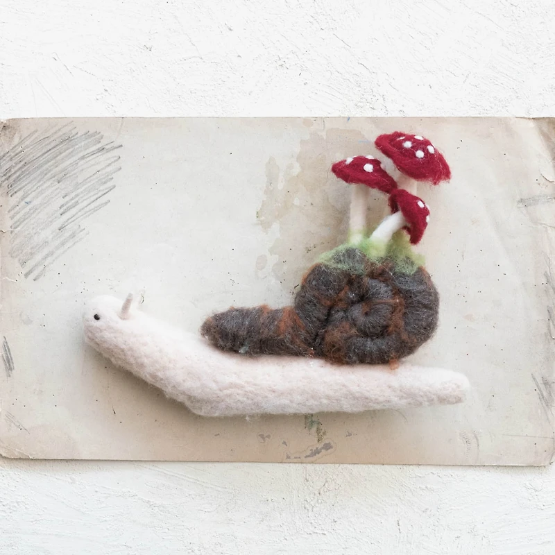 Hello Honey® 13" Wool Snail with Mushrooms Décor