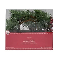 15ct. Warm White LED Iced Pine & Red Berry Garland String Lights on Brown Wire by Ashland®