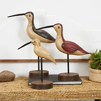 Brown Metal Bird Sculptures with Round Base Set