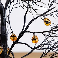 3ft. Pre-Lit Artificial Halloween Black Twig Tree with 18 Orange LED Pumpkin Shaped Lights