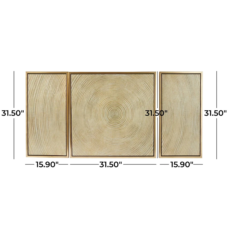 Gold Canvas Ripple Starburst Framed Wall Art with Gold Frame Set of 3 32", 16", 16"