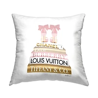 Stupell Industries Pink Gold Heels Bookstack Glam Fashion Design Throw Pillow 18" x 18"