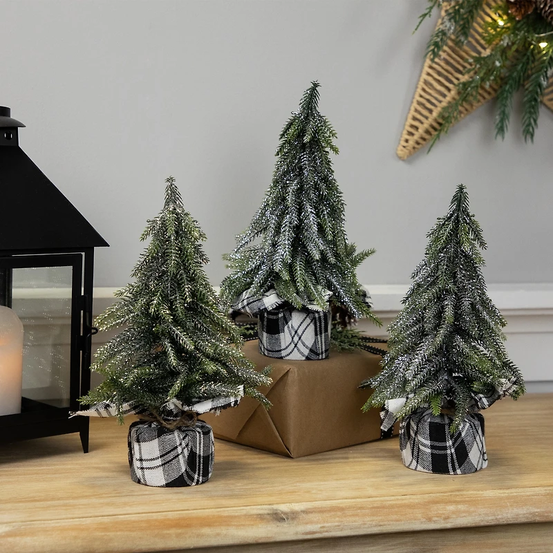 9.5" Unlit Mini Silvery Pine Downswept Artificial Christmas Tree Set