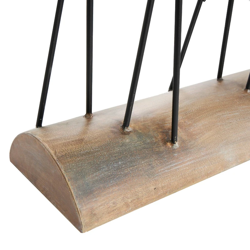 37" Brown Wood Bird Sculpture with Red Accents and Log Base