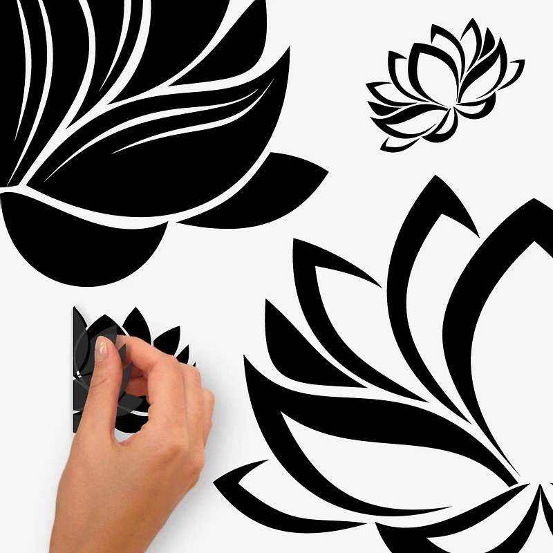 RoomMates Black Line Art Lotus Peel & Stick Giant Wall Decal Set
