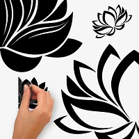 RoomMates Black Line Art Lotus Peel & Stick Giant Wall Decal Set