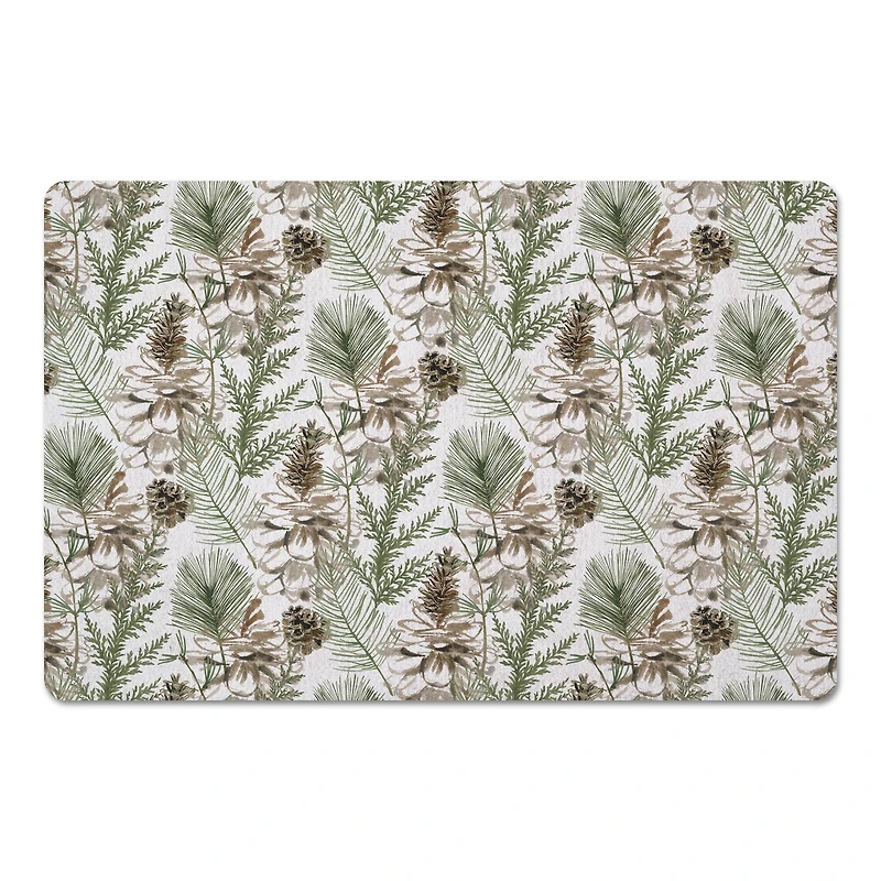 Pinecones & Greenery on White Floor Mat