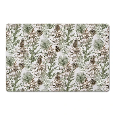 Pinecones & Greenery on White Floor Mat
