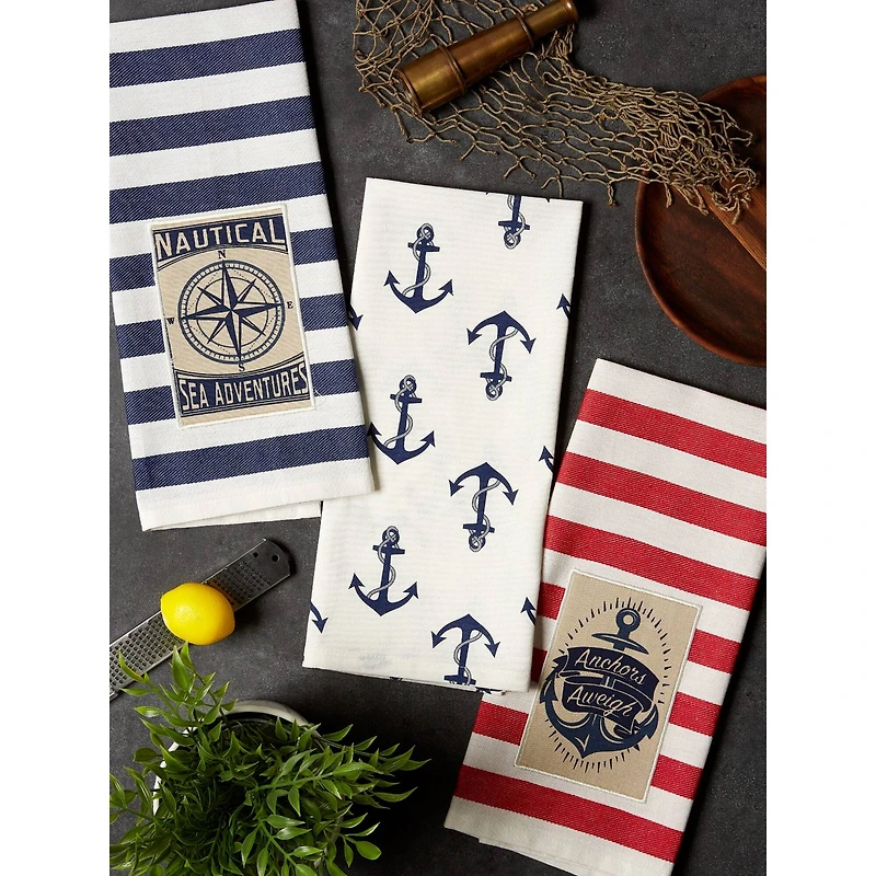 DII® Red, White & Blue Maritime Dishtowel, 3ct.