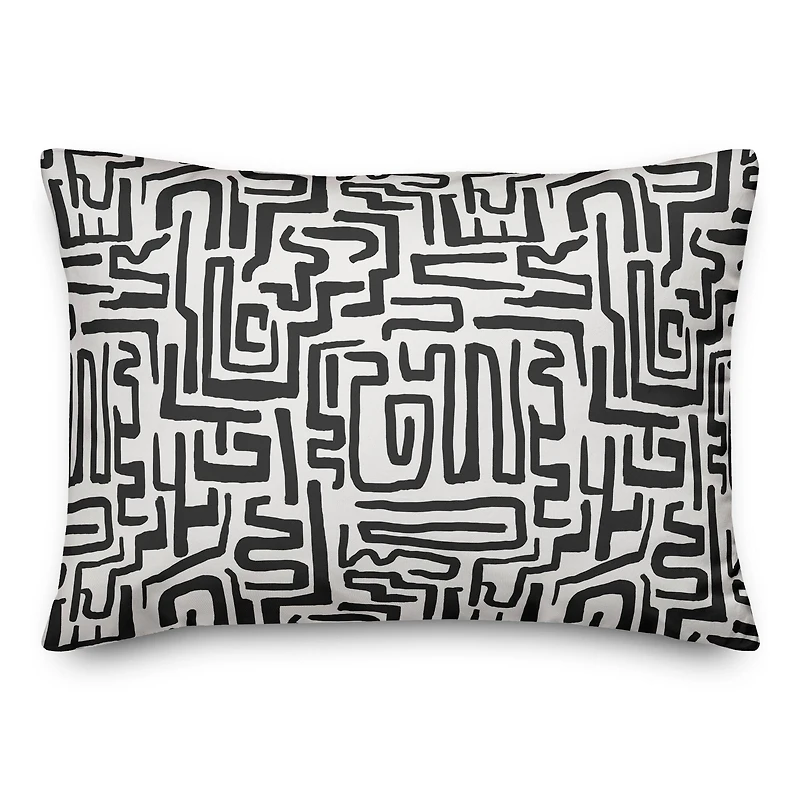 Black Maze Lines 14" x 20" Throw Pillow