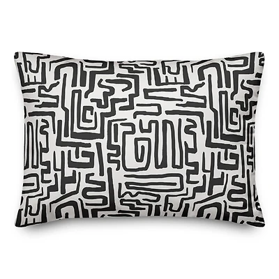 Black Maze Lines 14" x 20" Throw Pillow