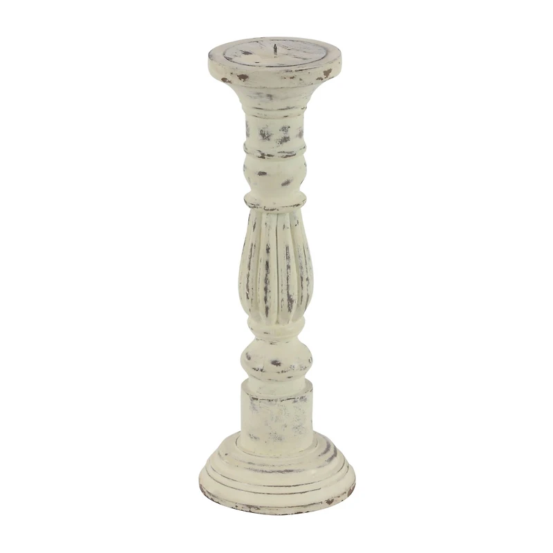 Distressed White Mango Wood Traditional Pillar Candle Holder