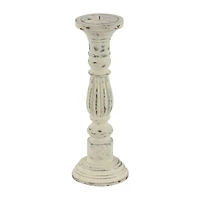 Distressed White Mango Wood Traditional Pillar Candle Holder