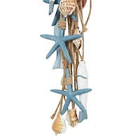 Brown Jute Rope Fish Hanging Wall Décor with Blue Starfish and Shell Accents